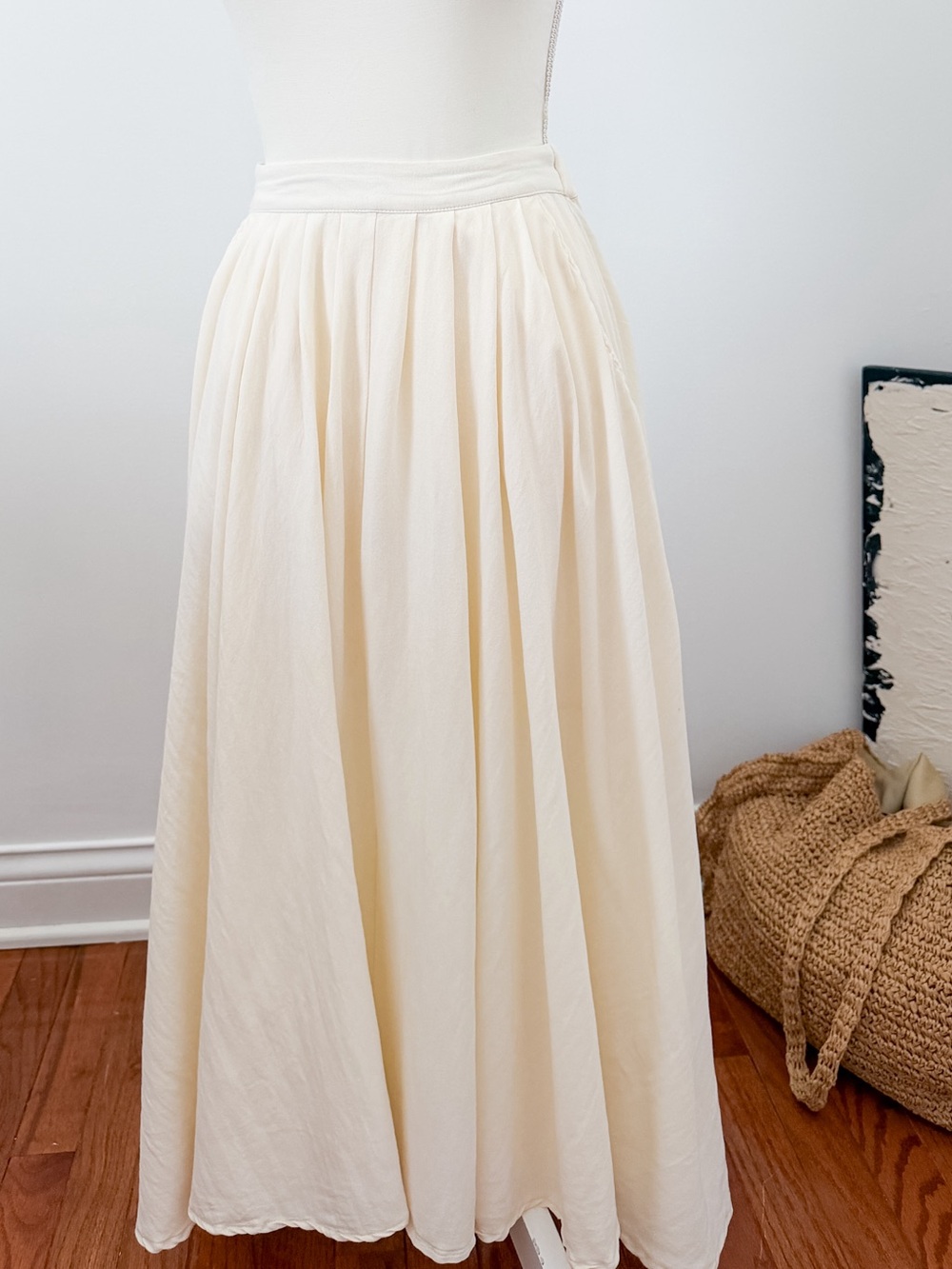 By Together Cream Midi Skirt | Flowy Pockets Elastic Waist Boho Cottagecore - Picture 8 of 8